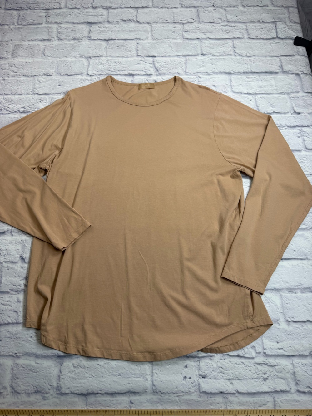 nuuds Long Sleeve Tan Crewneck Shirt. Minimalist. Quiet Luxury. Size XL